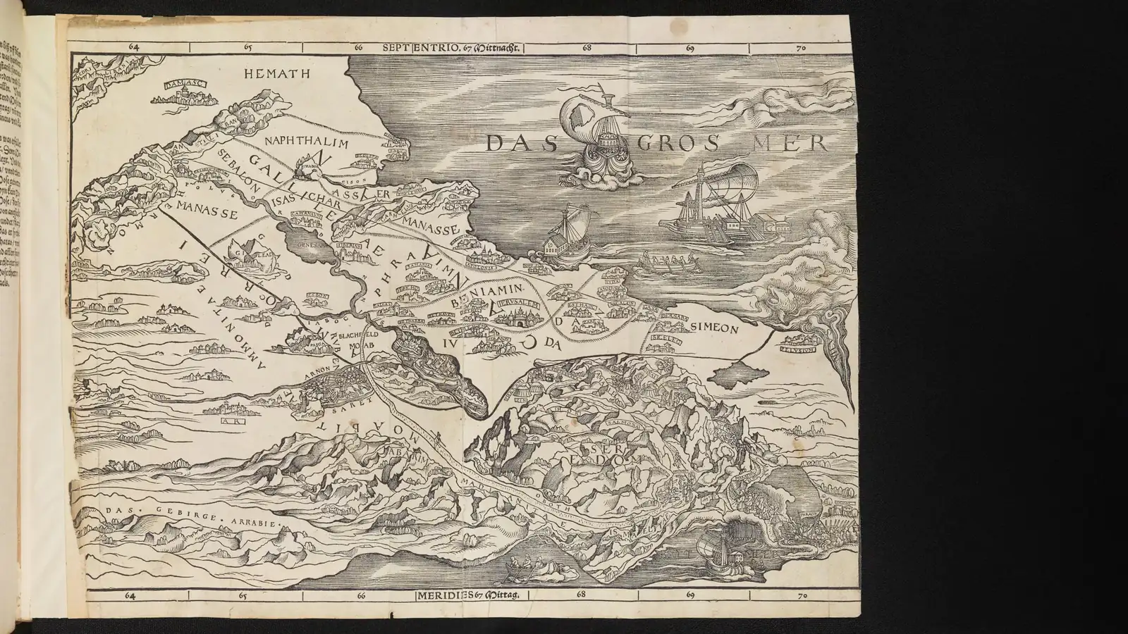 Inverted Holy Land Map in 1525 Bible Shaped Global Borders